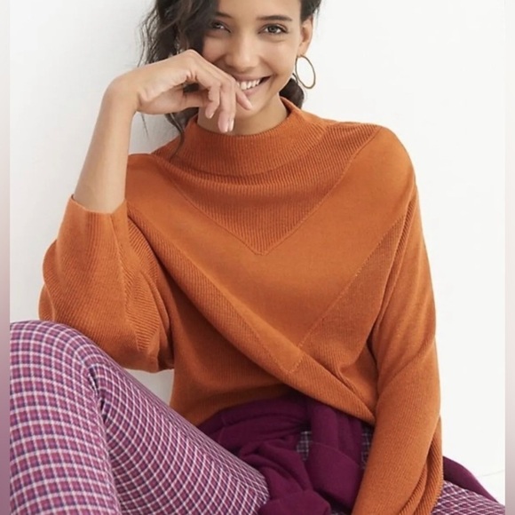 Anthropologie Line & Dot Burnt Orange Lala Ribbed Chevron Sweater Size Large - Picture 1 of 8
